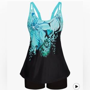 Women’s Plus Size Floral Tankini Swim Top & Shorts Set Size 16 / 16W NEW